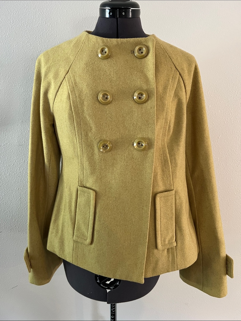 Mossimo Yellow-Green Double-Breasted Wool Blend Peacoat